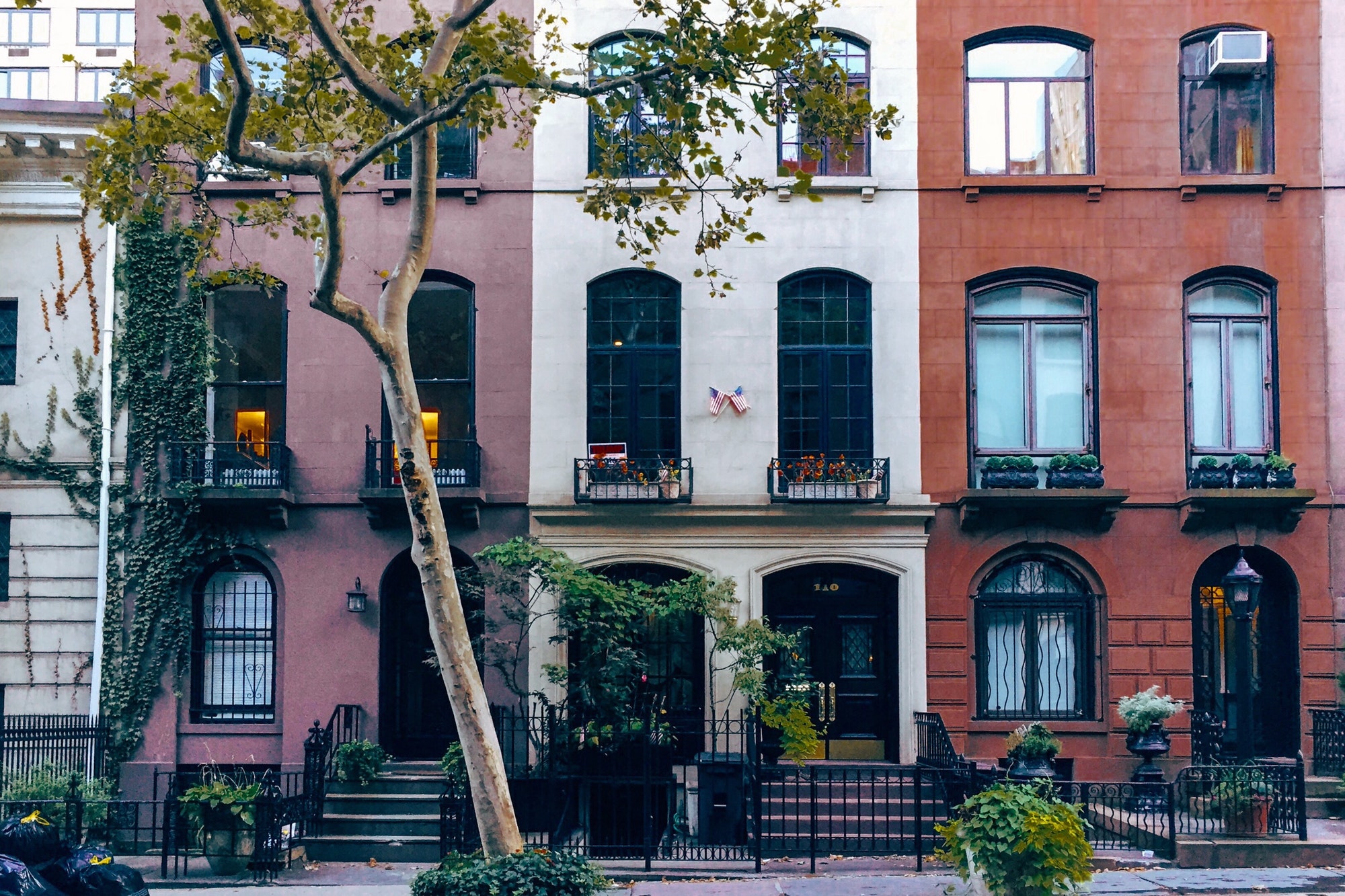 Brownstones on a quaint street in Manhattan